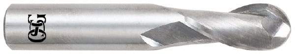 OSG - 9/16" Diam, 1-1/8" LOC, 2 Flute Solid Carbide Ball End Mill - Uncoated, Single End, 3-1/2" OAL, 9/16" Shank Diam, Spiral Flute - Apex Tool & Supply