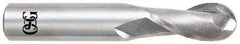 OSG - 9/16" Diam, 1-1/8" LOC, 2 Flute Solid Carbide Ball End Mill - Uncoated, Single End, 3-1/2" OAL, 9/16" Shank Diam, Spiral Flute - Apex Tool & Supply