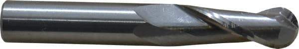 OSG - 3/8" Diam, 1" LOC, 2 Flute Solid Carbide Ball End Mill - Uncoated, Single End, 2-1/2" OAL, 3/8" Shank Diam, Spiral Flute - Apex Tool & Supply