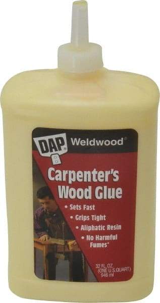DAP - 32 oz Bottle Yellow Wood Glue - 5 to 7 min Working Time, 72 hr Full Cure Time, Bonds to Cardboard, Fabric, Leather, Particle Board & Wood - Apex Tool & Supply