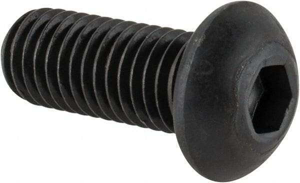Made in USA - M10x1.50 Metric Coarse Hex Socket Drive, Button Screw - Alloy Steel, Black Oxide Finish, Fully Threaded, 25mm Length Under Head - Apex Tool & Supply