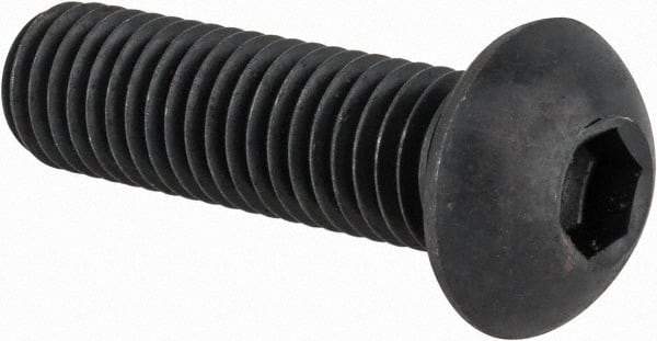 Made in USA - M10x1.50 Metric Coarse Hex Socket Drive, Button Screw - Alloy Steel, Black Oxide Finish, Fully Threaded, 35mm Length Under Head - Apex Tool & Supply