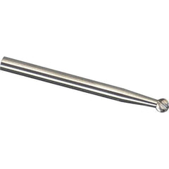 Made in USA - 1/8" Cut Diam, 1/8" Shank Diam, Ball Head Diamond Cut Burr - Carbide, 1/8" LOC, 1-1/2" OAL - Apex Tool & Supply