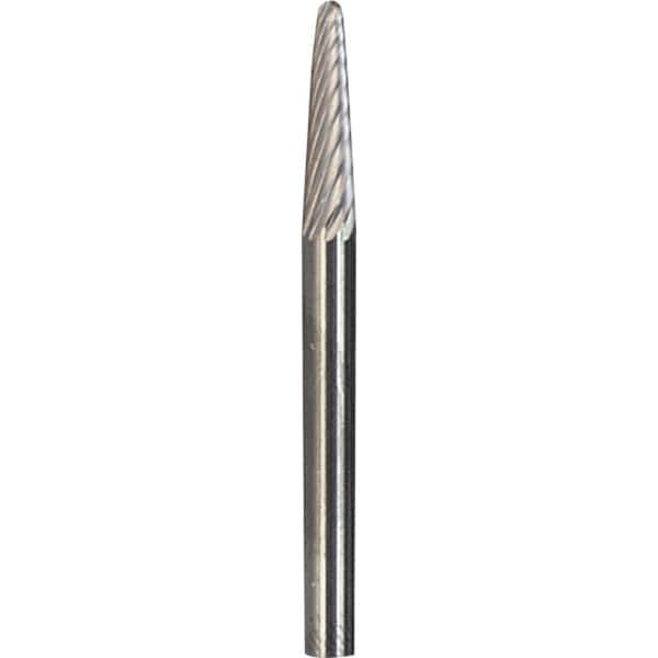 Made in USA - 1/8" Cut Diam, 1/8" Shank Diam, Cone Head Aluma Cut Burr - Carbide, 3/8" LOC, 1-1/2" OAL - Apex Tool & Supply