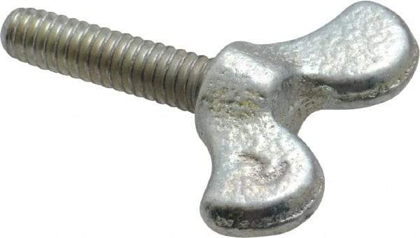 Value Collection - 1/4-20 Winged Shoulder Grade 32510 Iron Thumb Screw - 1-5/8" OAL, 1-3/8" Head Diam x 5/8" Head Height, Zinc-Plated Finish - Apex Tool & Supply