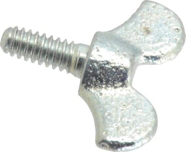Value Collection - #10-24 Winged Shoulder Grade 32510 Iron Thumb Screw - 1" OAL, 1-1/16" Head Diam x 1/2" Head Height, Zinc-Plated Finish - Apex Tool & Supply