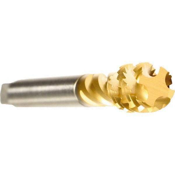 Emuge - M24x3.00 Metric 5 Flute 6H Modified Bottoming Spiral Flute Tap - Cobalt, TiN Finish, 160mm OAL, Right Hand Flute, Right Hand Thread, Series Enorm - Apex Tool & Supply