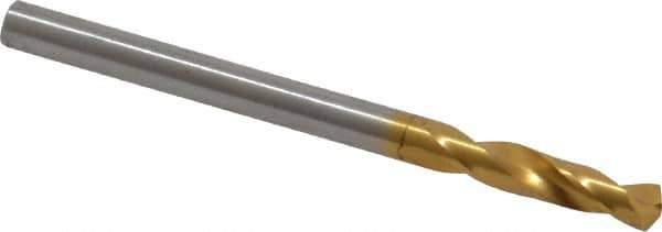 Guhring - #27 130° Parabolic Flute Cobalt Screw Machine Drill Bit - TiN Finish, Right Hand Cut, 20mm Flute Length, 52mm OAL, Standard Point, Straight Shank - Apex Tool & Supply