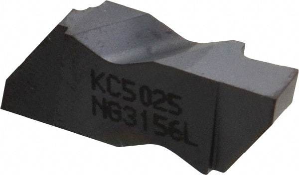 Kennametal - 3156NG Grade KC5025, 3.96mm Cutting Width Carbide Grooving Insert - 3.81mm Max Depth of Cut, Left Hand, 0.19mm Corner Radius, TiAlN Finish - Apex Tool & Supply
