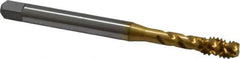 OSG - 1/4-20 UNC 3 Flute 2B Modified Bottoming Spiral Flute Tap - Vanadium High Speed Steel, TiN Finish, 80mm OAL, Right Hand Flute, Right Hand Thread - Apex Tool & Supply