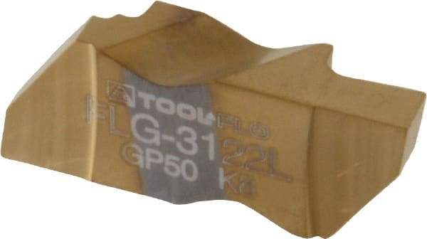 Tool-Flo - 3122FLG Grade GP50, 3.1mm Cutting Width Carbide Grooving Insert - 4.57mm Max Depth of Cut, Left Hand, 0.005 to 0.01" Corner Radius, TiN Finish - Apex Tool & Supply