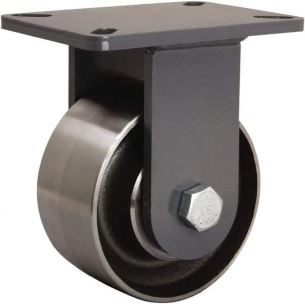 Hamilton - 6" Diam x 3" Wide x 8" OAH Top Plate Mount Rigid Caster - Forged Steel, 3,500 Lb Capacity, Tapered Roller Bearing, 5-1/4 x 7-1/4" Plate - Apex Tool & Supply