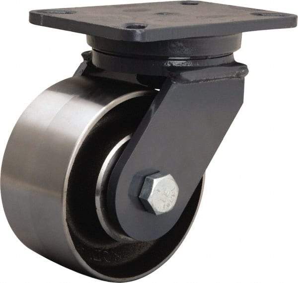 Hamilton - 6" Diam x 3" Wide x 8" OAH Top Plate Mount Swivel Caster - Forged Steel, 3,500 Lb Capacity, Tapered Roller Bearing, 5-1/4 x 7-1/4" Plate - Apex Tool & Supply