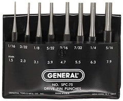 General - 8 Piece, 1/16 to 5/16", Pin Punch Set - Comes in Plastic Case - Apex Tool & Supply