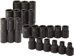 SK - 22 Piece 1/2" Drive Standard Deep Impact Socket Set - 6 Points, 8 to 19mm, Metric Measurement Standard - Apex Tool & Supply