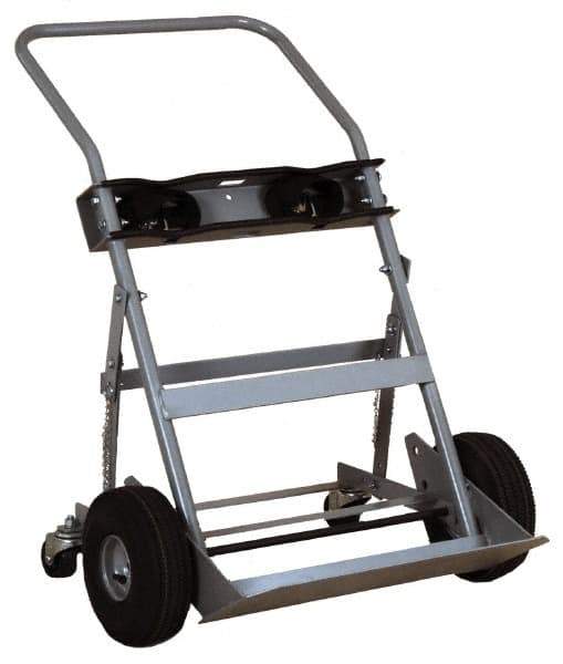 Made in USA - 47" OAH Cylinder Hand Truck - Swept Back Handle, Steel, Full Pneumatic Wheels - Apex Tool & Supply