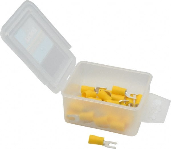 Ideal - #8 Stud, 12 to 10 AWG Compatible, Partially Insulated, Crimp Connection, Locking Fork Terminal - Apex Tool & Supply