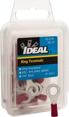 Ideal - 22-18 AWG Partially Insulated Crimp Connection Circular Ring Terminal - 1/4" Stud, 1.055" OAL x 0.394" Wide, Tin Plated Brass Contact - Apex Tool & Supply