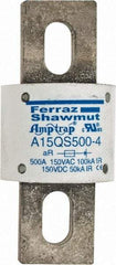 Ferraz Shawmut - 150 VAC/VDC, 500 Amp, Fast-Acting Semiconductor/High Speed Fuse - Bolt-on Mount, 3-1/2" OAL, 100 at AC, 50 at DC kA Rating, 1-1/2" Diam - Apex Tool & Supply