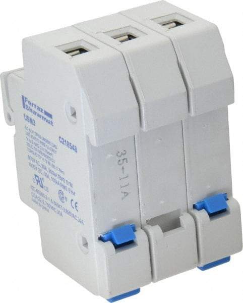 Ferraz Shawmut - 3 Pole, 1000 VDC and 800 VAC, 30 Amp, DIN Rail Mount Fuse Holder - Compatible with CC Class, 1-1/2 Inch Long x 2.07 Inch Wide and 13/32 Inch Diameter Fuse - Apex Tool & Supply