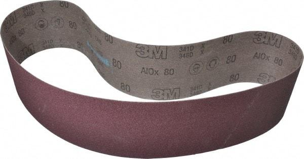 3M - 4" Wide x 48" OAL, 80 Grit, Aluminum Oxide Abrasive Belt - Aluminum Oxide, Medium, Coated, X Weighted Cloth Backing, Series 341D - Apex Tool & Supply