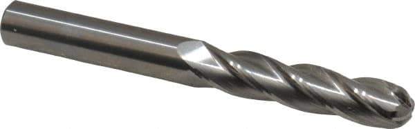 OSG - 7/16" Diam, 2" LOC, 4 Flute Solid Carbide Ball End Mill - Uncoated, Single End, 4" OAL, 7/16" Shank Diam, Spiral Flute - Apex Tool & Supply