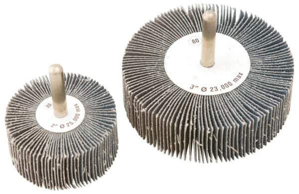 Camel Grinding Wheels - 3" Diam x 1" Face Width, Medium Zirconia Alumina Coated Mounted Flap Wheel - 1/4" Shank Mount, 60 Grit, Cloth Backing, 20,000 Max RPM - Apex Tool & Supply