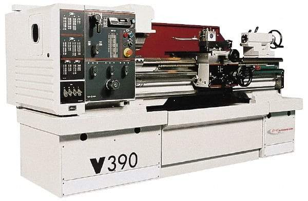 Clausing - 15-3/4" Swing, 50" Between Centers, 208/230/460 Volt, Triple Phase Engine Lathe - 4MT Taper, 10 hp, 14 to 2,500 RPM, 2-1/8" Bore Diam, 53" Deep x 65" High x 107" Long - Apex Tool & Supply