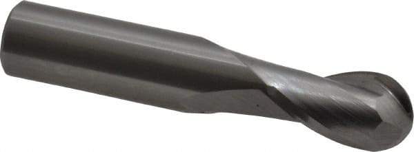 OSG - 3/8" Diam, 5/8" LOC, 2 Flute Solid Carbide Ball End Mill - Uncoated, Single End, 2" OAL, 3/8" Shank Diam, Spiral Flute - Apex Tool & Supply