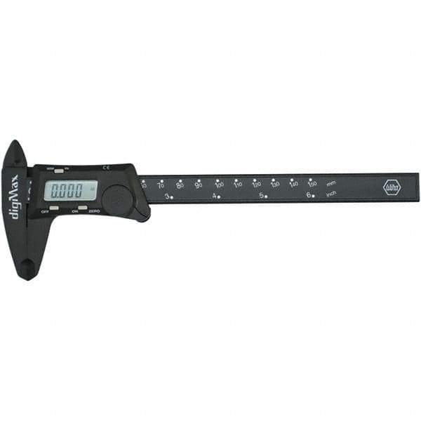 Wiha - 0 to 150mm Range, 0.01mm Resolution, Electronic Caliper - Polycarbonate with 1-1/2" Carbon Fiber Reinforced Plastic (CFRP) Jaws, 0.01mm Accuracy - Apex Tool & Supply