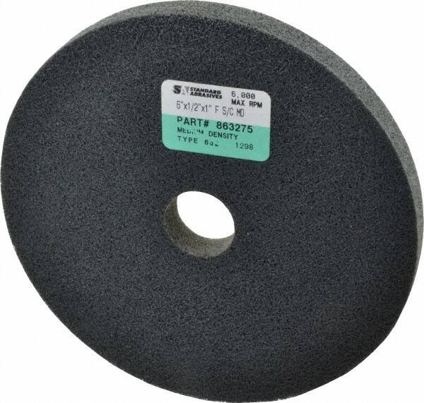 Standard Abrasives - 6" Diam, 1/2" Face Width, 1" Center Hole, Fine Grade, Silicon Carbide Deburring Wheel - Unitized, Soft/Medium Density 6 Grade, 6,000 RPM - Apex Tool & Supply