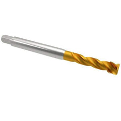 Emuge - 3/8-24 UNF 3 Flute 2B Bottoming Spiral Flute Tap - Cobalt, TiN Finish, 3.937" OAL, Right Hand Flute, Right Hand Thread, Series Enorm Z - Apex Tool & Supply