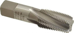 Emuge - 1/2-14 NPT, 15° Helix, 5 Flutes, Modified Bottoming Chamfer, Bright Finish, High Speed Steel, Spiral Flute Pipe Tap - Right Hand Flute, 11/16" Shank Diam, 1.38" Thread Length, 0.517-0.641" Projection, 0.515" Square Size, - Apex Tool & Supply