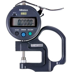 Mitutoyo - 0mm to 12mm Measurement, 0.001mm Resolution Electronic Thickness Gage - Accurate up to 0.0002", 1.5 N Measuring Force - Apex Tool & Supply