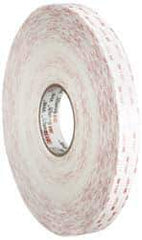 3M - 1" x 36 Yd Acrylic Adhesive Double Sided Tape - 45 mil Thick, White, Acrylic Foam Liner, Continuous Roll, Series 4950 - Apex Tool & Supply
