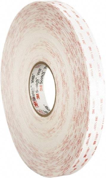 3M - 2" x 36 Yd Acrylic Adhesive Double Sided Tape - 45 mil Thick, White, Foam Liner - Apex Tool & Supply