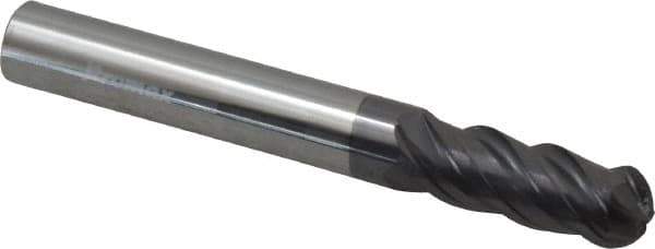 ProMax - 5/16" Diam, 3/4" LOC, 4 Flute Solid Carbide Ball End Mill - AlTiN Finish, Single End, 2-1/2" OAL, 5/16" Shank Diam, Spiral Flute - Apex Tool & Supply