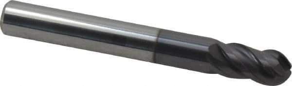 ProMax - 5/16" Diam, 1/2" LOC, 4 Flute Solid Carbide Ball End Mill - AlTiN Finish, Single End, 2-1/2" OAL, 5/16" Shank Diam, Spiral Flute - Apex Tool & Supply