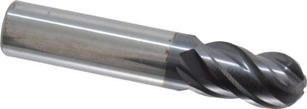 ProMax - 3/8" Diam, 5/8" LOC, 4 Flute Solid Carbide Ball End Mill - AlTiN Finish, Single End, 2" OAL, 3/8" Shank Diam, Spiral Flute - Apex Tool & Supply