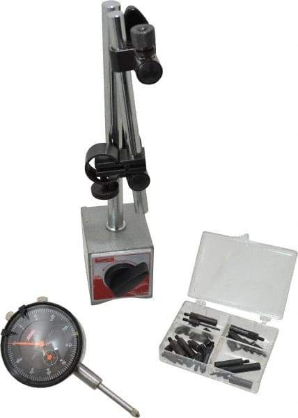 SPI - 0.001" Graduation, 0-100 Dial Reading, Dial Indicator & Base Kit - 63mm Base Length x 50mm Base Width x 55mm Base Height, 2" Dial Diam - Apex Tool & Supply