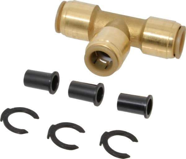 Watts - 1/2 x 1/2 x 1/2" Outside Diam, Lead Free Brass Push-to-Connect Tube Union Tee - 250 Max psi, Tube to Tube Connection, EPDM O-Ring, Lead-Free - Apex Tool & Supply