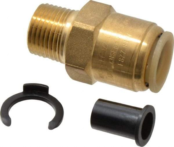 Watts - 1/2" Outside Diam, 1/2 NPT, Lead Free Brass Push-to-Connect Tube Male Connector - 250 Max psi, Tube to Male NPT Connection, EPDM O-Ring, Lead-Free - Apex Tool & Supply