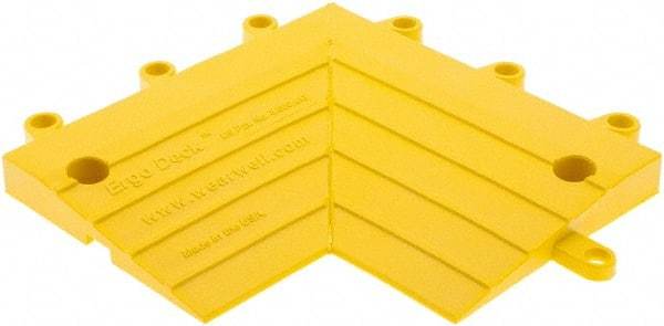 Wearwell - 0.75' Long x 0.5' Wide x 7/8" Thick, Anti-Fatigue Modular Matting Corner Ramp Edge - Male, 2 Interlocking Sides, Yellow, For Dry & Wet Areas, Series 564 - Apex Tool & Supply