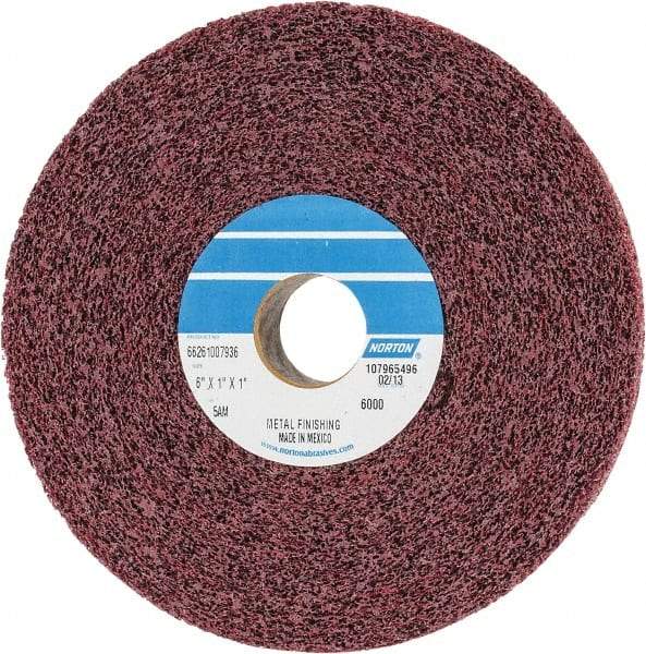 Norton - 6" Diam, 1" Face Width, 1" Center Hole, Medium Grade, Aluminum Oxide Deburring Wheel - Convolute, Medium Density 5 Grade, 6,000 RPM - Apex Tool & Supply