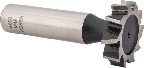 Interstate - 1" Diam x 1/4" Face Width, Cobalt, 12 Teeth, Shank Connection Woodruff Keyseat Cutter - Uncoated, 2-1/4" OAL x 1/2" Shank, Staggered Teeth, ANSI 808, Old Standard 15 - Apex Tool & Supply