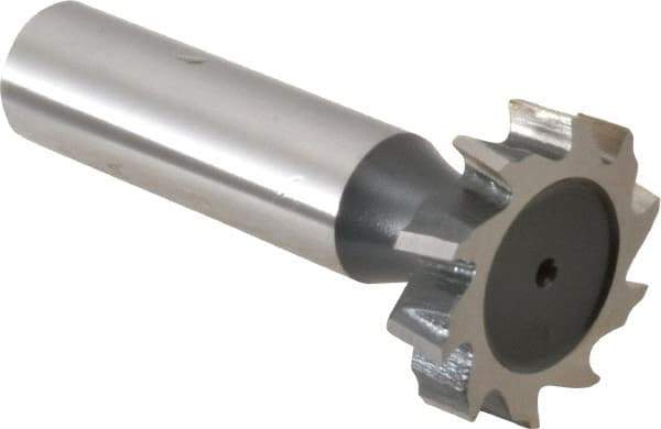 Interstate - 1" Diam x 7/32" Face Width, High Speed Steel, 12 Teeth, Shank Connection Woodruff Keyseat Cutter - Uncoated, 2-7/32" OAL x 1/2" Shank, Staggered Teeth, ANSI 708, Old Standard 14 - Apex Tool & Supply