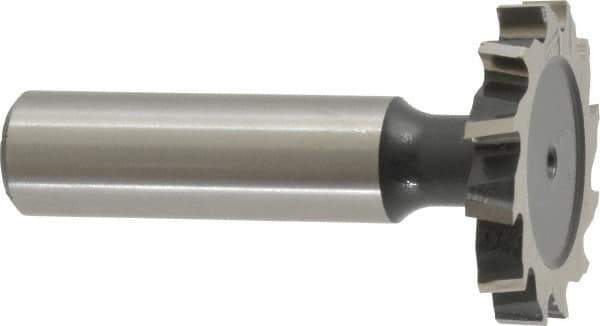Interstate - 1-1/4" Diam x 3/16" Face Width, High Speed Steel, 14 Teeth, Shank Connection Woodruff Keyseat Cutter - Uncoated, 2-3/16" OAL x 1/2" Shank, Staggered Teeth, ANSI 610, Old Standard 19 - Apex Tool & Supply