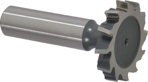 Interstate - 1-1/4" Diam x 7/32" Face Width, High Speed Steel, 14 Teeth, Shank Connection Woodruff Keyseat Cutter - Uncoated, 2-7/32" OAL x 1/2" Shank, Staggered Teeth, ANSI 710, Old Standard 20 - Apex Tool & Supply