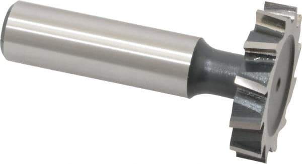 Interstate - 1-1/4" Diam x 1/4" Face Width, High Speed Steel, 14 Teeth, Shank Connection Woodruff Keyseat Cutter - Uncoated, 2-1/4" OAL x 1/2" Shank, Staggered Teeth, ANSI 810, Old Standard 21 - Apex Tool & Supply