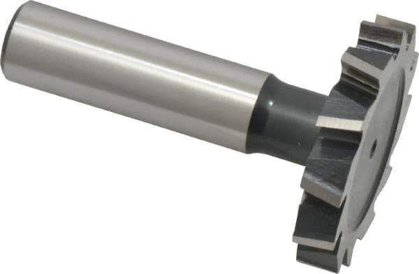 Interstate - 1-1/2" Diam x 1/4" Face Width, High Speed Steel, 16 Teeth, Shank Connection Woodruff Keyseat Cutter - Uncoated, 2-1/4" OAL x 1/2" Shank, Staggered Teeth, ANSI 812, Old Standard 24 - Apex Tool & Supply